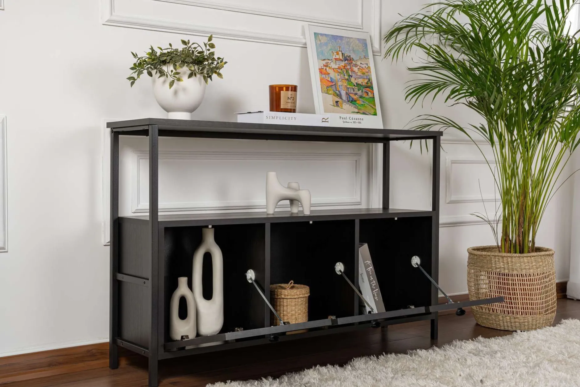 Konsole Solace - 100% MELAMINE - Holzschwarz - 77 x 30 x 120 cm