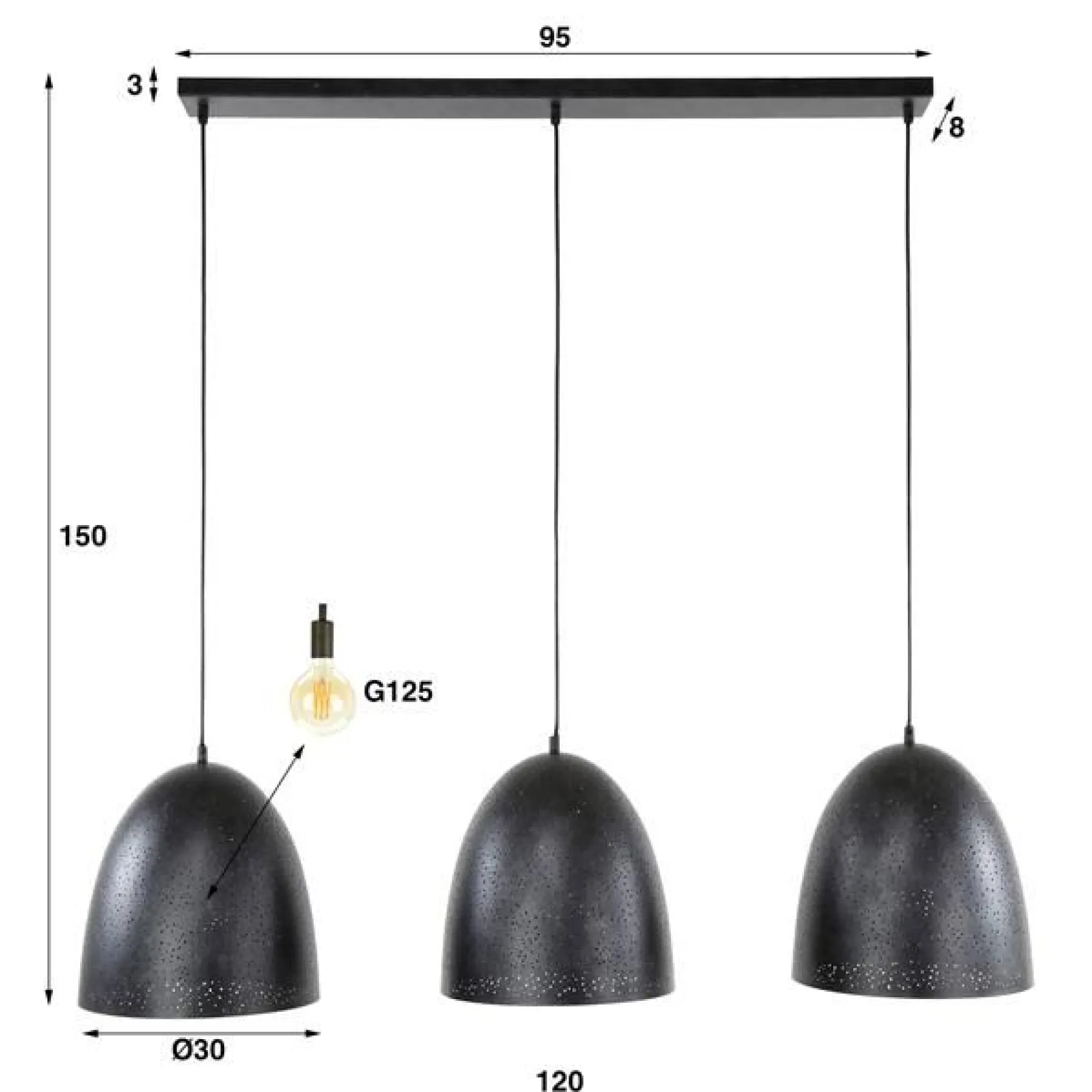 Kos Hängelampe 3 Lampenschirme-Charcoal
