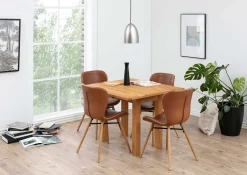 Kunstlederstuhl Tilda mit schrägen Beinen - cognac/Eiche