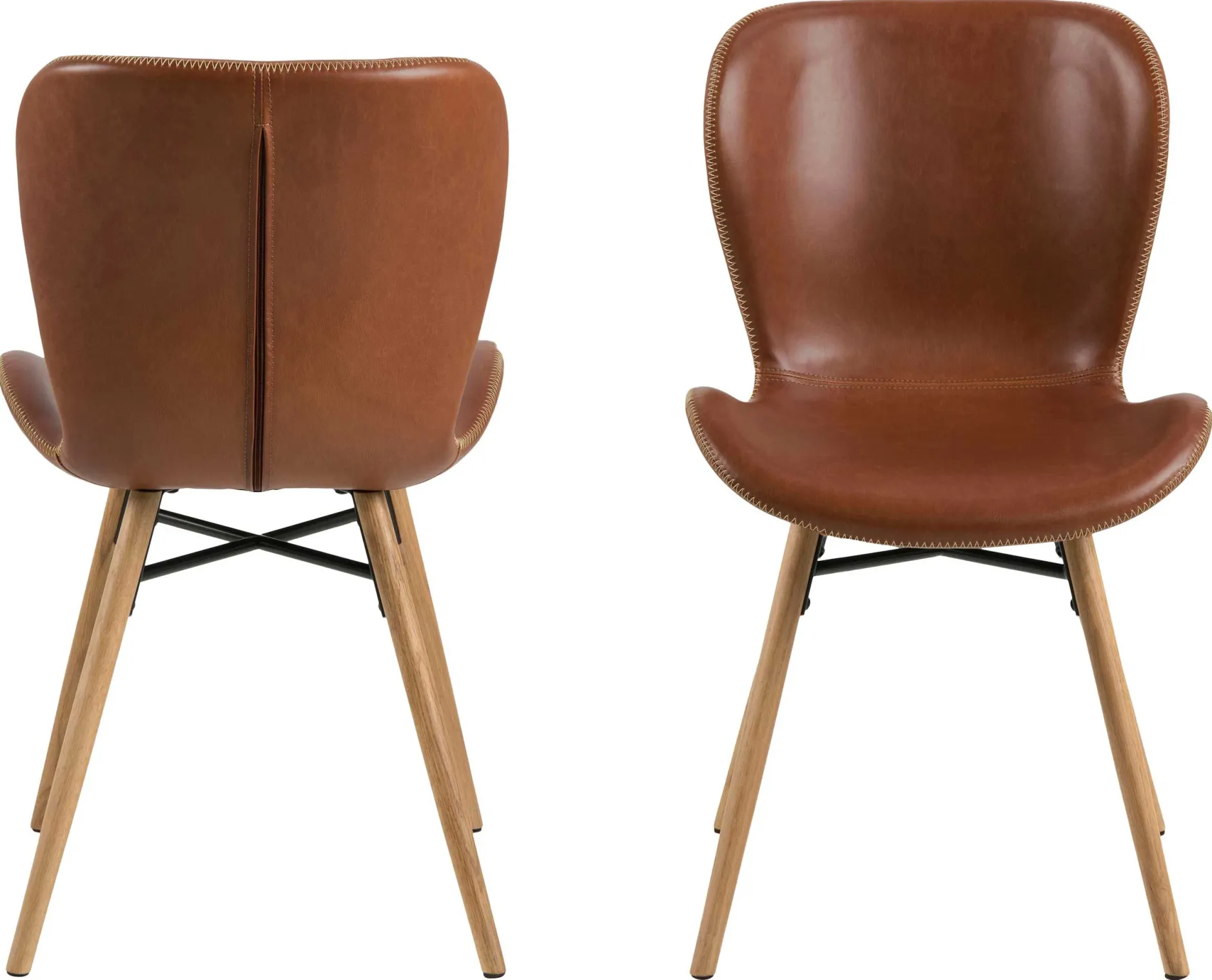 Kunstlederstuhl Tilda mit schrägen Beinen - cognac/Eiche