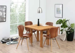 Kunstlederstuhl Tilda mit schrägen Beinen - cognac/Eiche