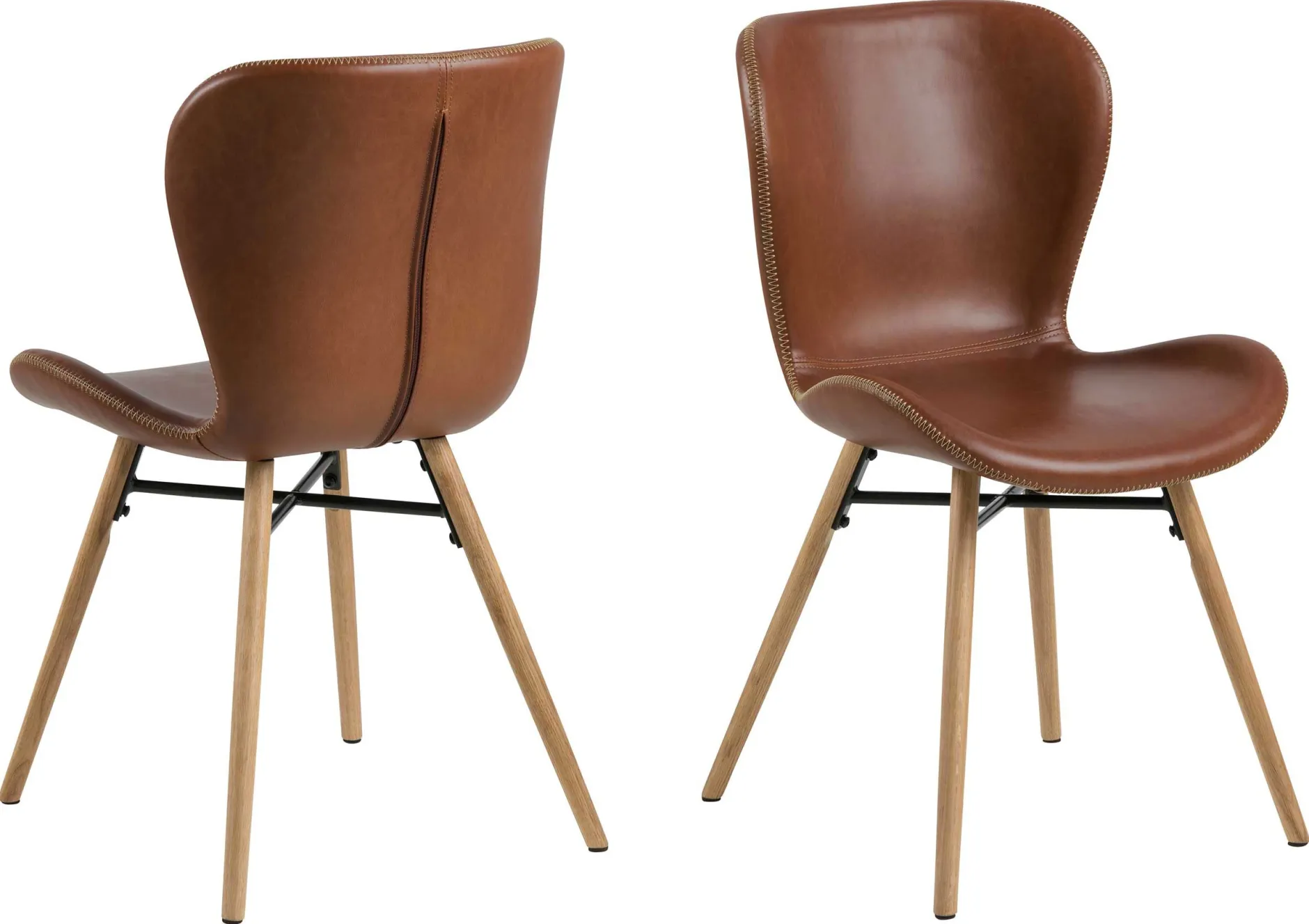 Kunstlederstuhl Tilda mit schrägen Beinen - cognac/Eiche
