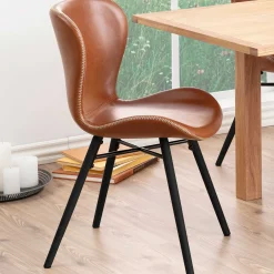 Kunstlederstuhl Tilda mit schrägen Beinen - cognac/schwarz