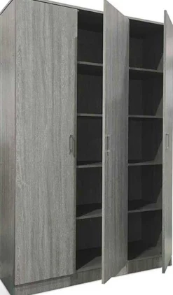 Lagerschrank Ray 120cm mit 3 Türen und 4 Einlegeböden - Eiche grau