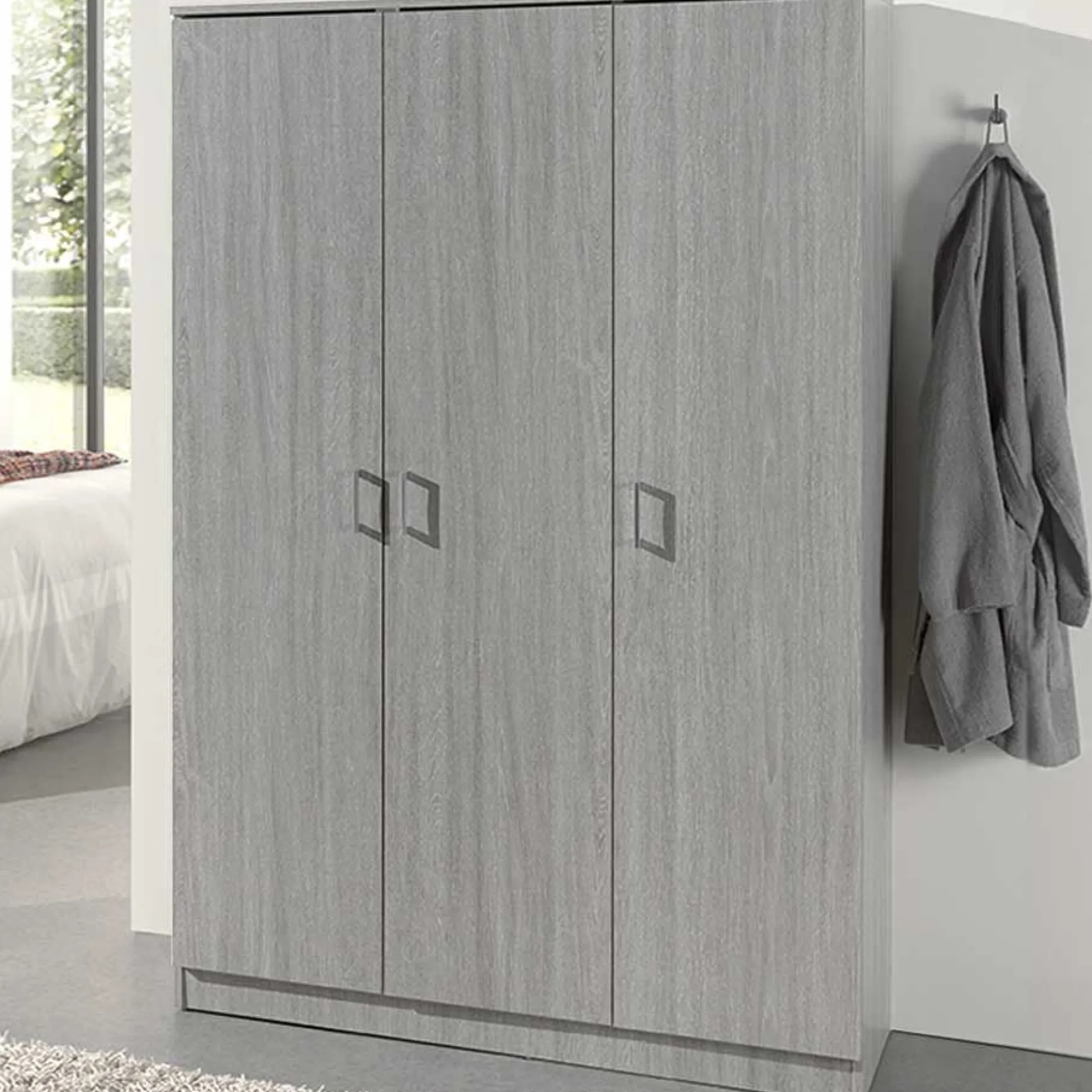 Lagerschrank Ray 120cm mit 3 Türen und 4 Einlegeböden - Eiche grau