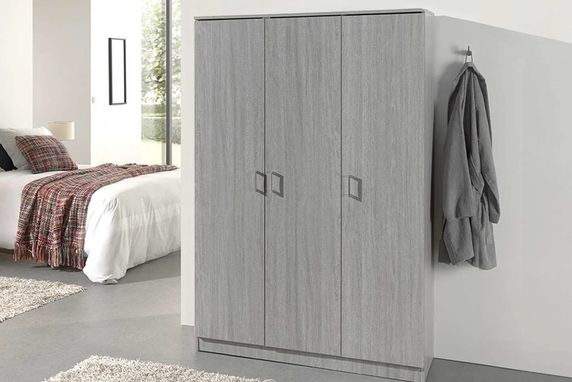 Lagerschrank Ray 120cm mit 3 Türen und 4 Einlegeböden - Eiche grau
