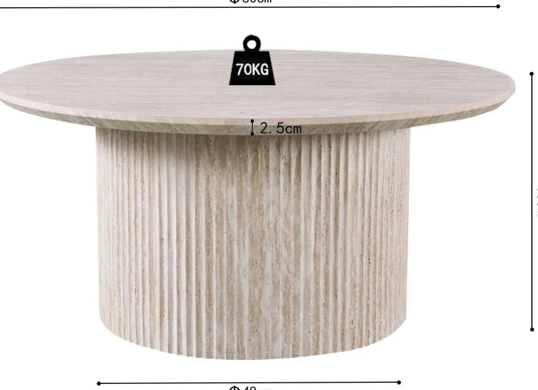 Lagos" 80 cm Runder Couchtisch Travertin Beige | Struktur MDF matt, Platte MDF 25 mm mit 3D-Papier | 38 x 80 x 80 cm
