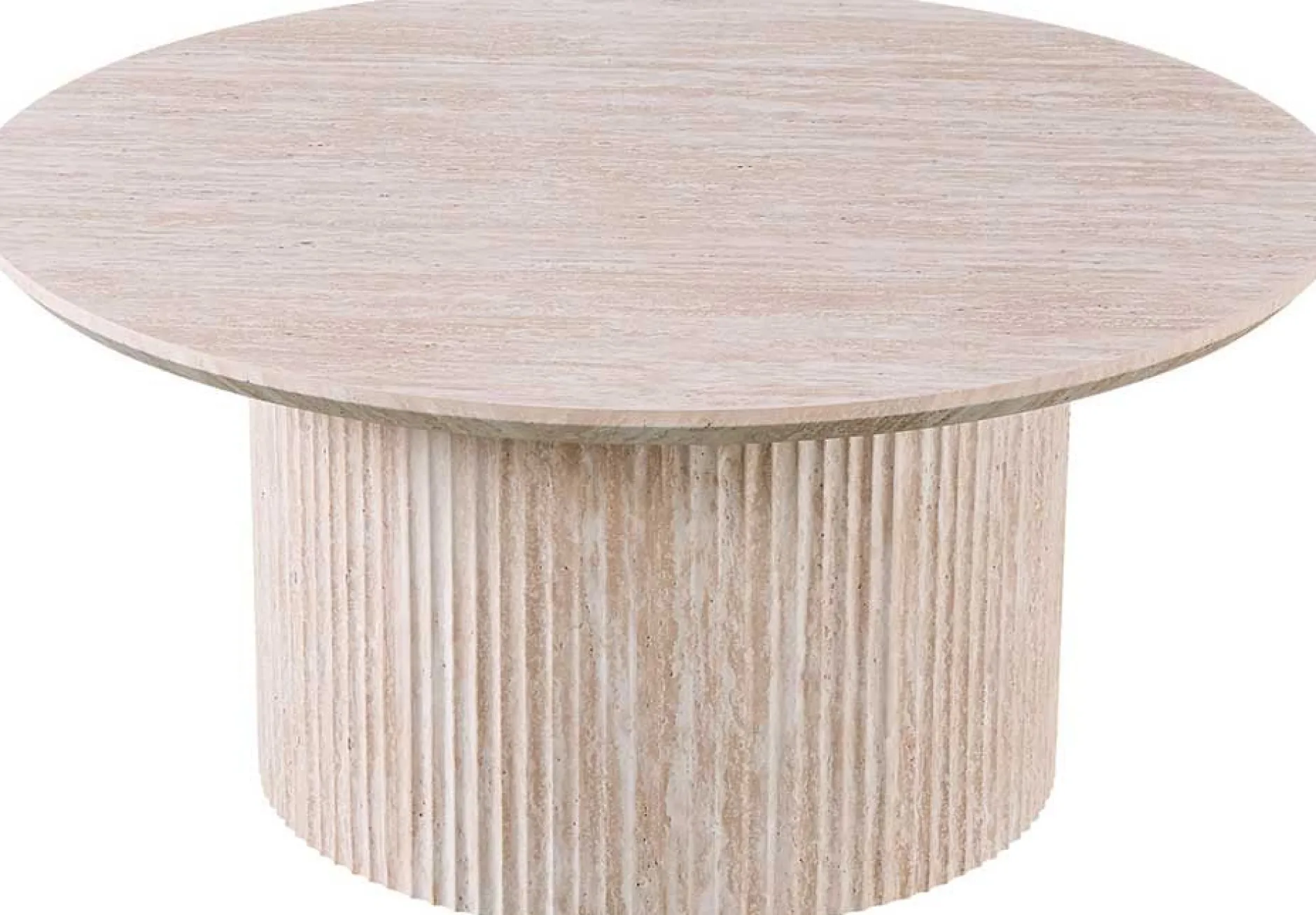 Lagos" 80 cm Runder Couchtisch Travertin Beige | Struktur MDF matt, Platte MDF 25 mm mit 3D-Papier | 38 x 80 x 80 cm