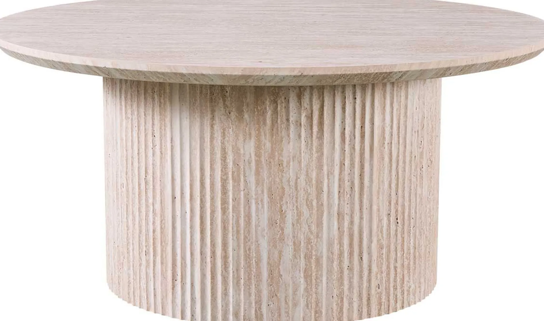 Lagos" 80 cm Runder Couchtisch Travertin Beige | Struktur MDF matt, Platte MDF 25 mm mit 3D-Papier | 38 x 80 x 80 cm