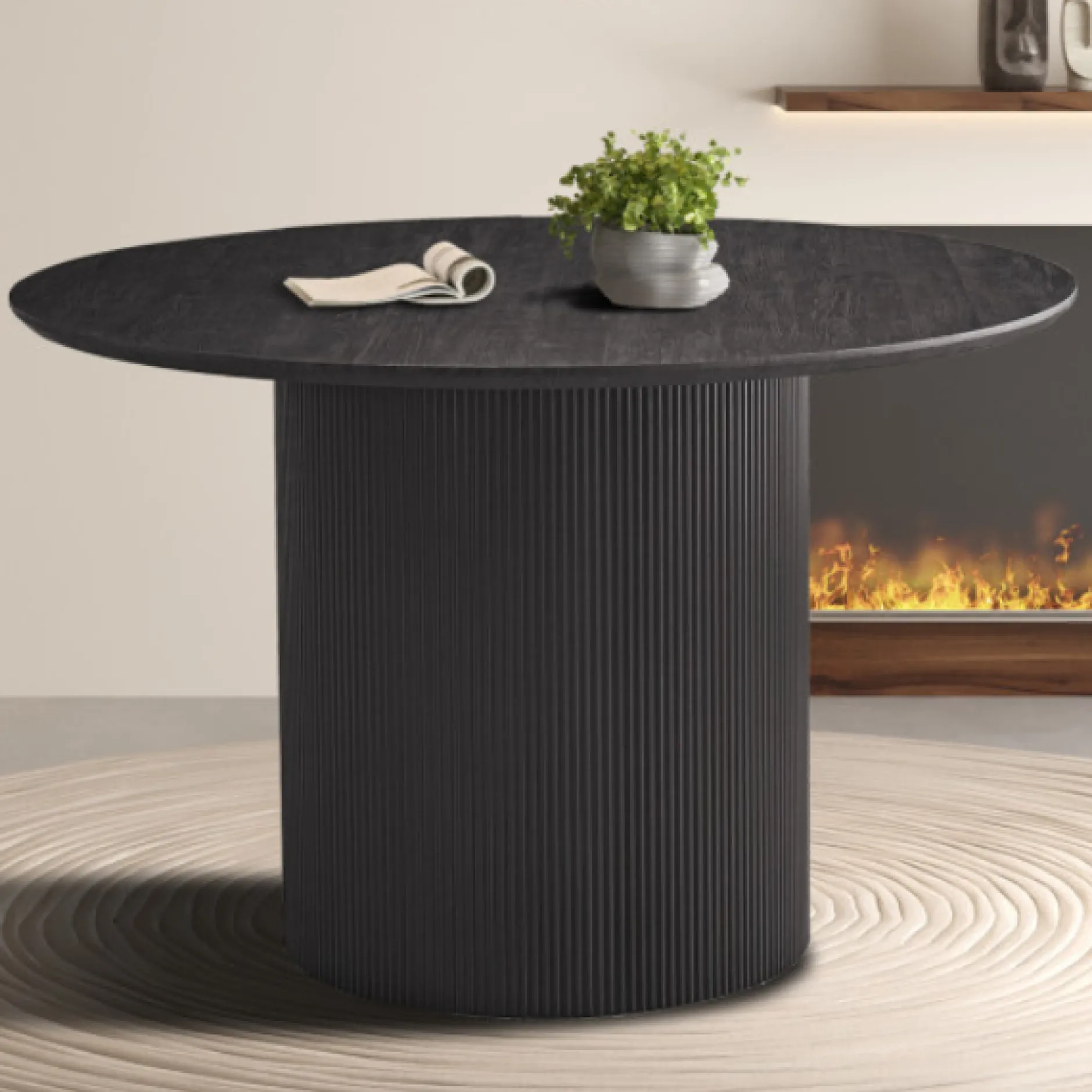Lagos Runder Tisch: 120x120 cm Dunkelbraun, MDF-Struktur