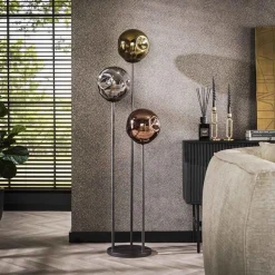 LarsStehleuchte -Gold, Kupfer und Chromglas