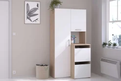 Laundry Aufbewahrungsschrank - 92x66x184cm - 4 Türen - Eiche Dekor/Weiß