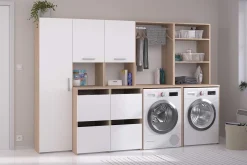 Laundry Waschmaschinenschrank - 65x60x184cm - mit 2 Einlegeböden - Eiche Dekor