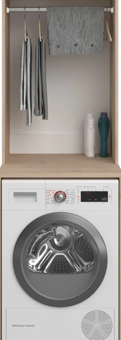 Laundry Waschmaschinenschrank - 65x60x184cm - mit Kleiderstange - Eiche Dekor