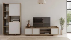 Leda Buffetschrank - 95x36x182cm - 2 Türen - weiß/Eiche Dekor
