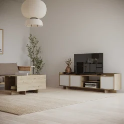 Leda Couchtisch - 48x91x50cm - mit Ablage - Eiche Dekor