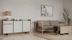 Leda Couchtisch - 48x91x50cm - mit Ablage - Eiche Dekor