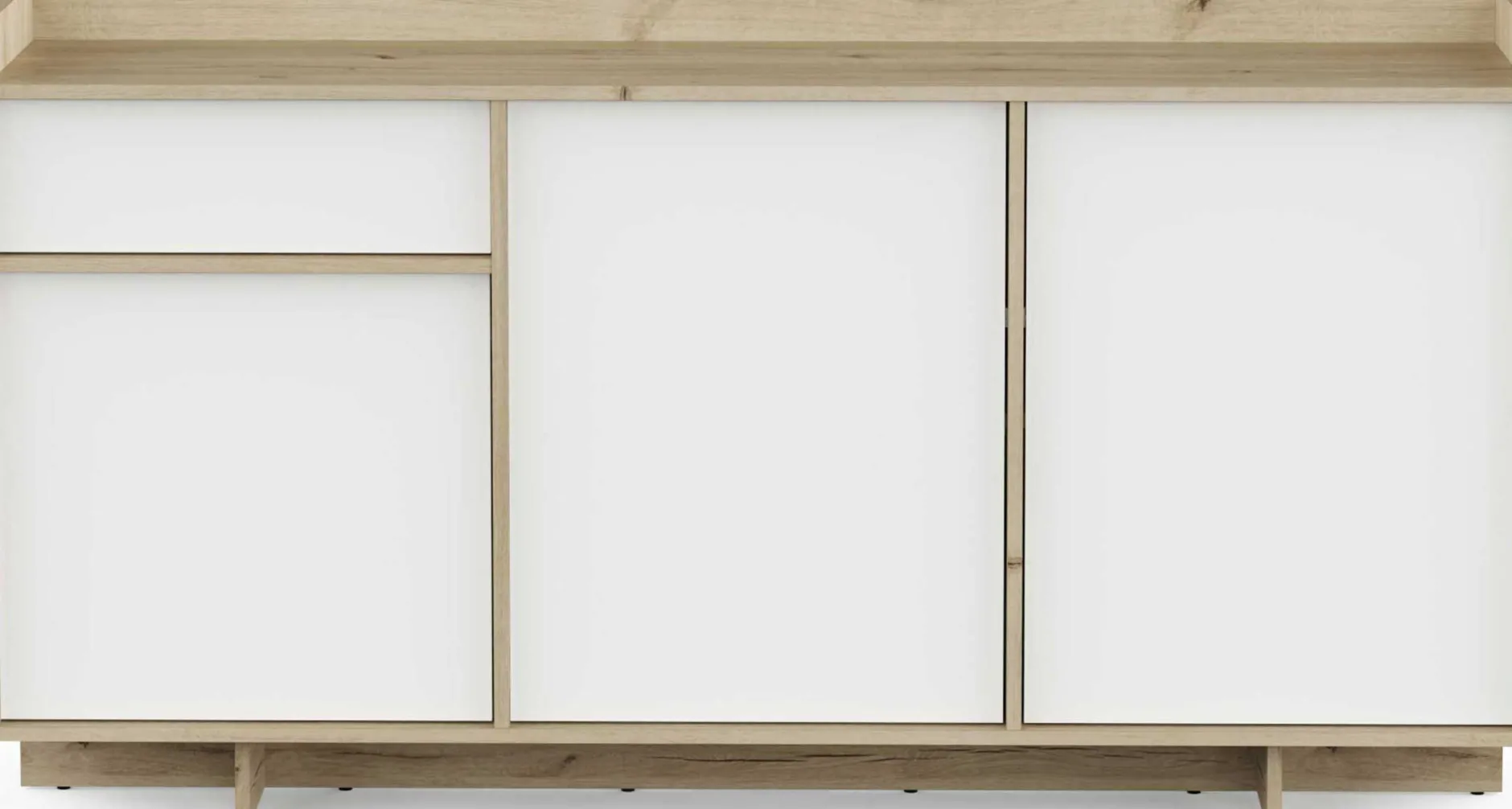 Leda Sideboard - 157x36x82cm - 3 Türen und 1 Schublade - weiß/Eiche Dekor