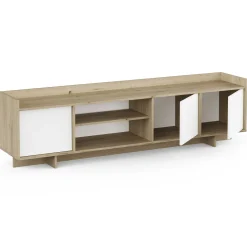 Leda TV-Schrank - 183x36x50cm - 3 Türen - weiß/Eiche Dekor