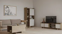 Leda TV-Schrank - 183x36x50cm - 3 Türen - weiß/Eiche Dekor