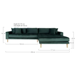 Lido Ecksofa rechts - 290x170x76cm - dunkelgrüner Samt