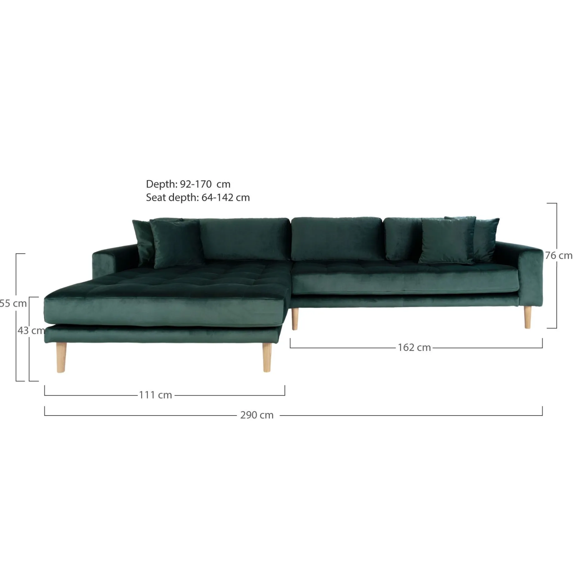 Lido Lounge Sofa aus grünem Samt mit Kissen