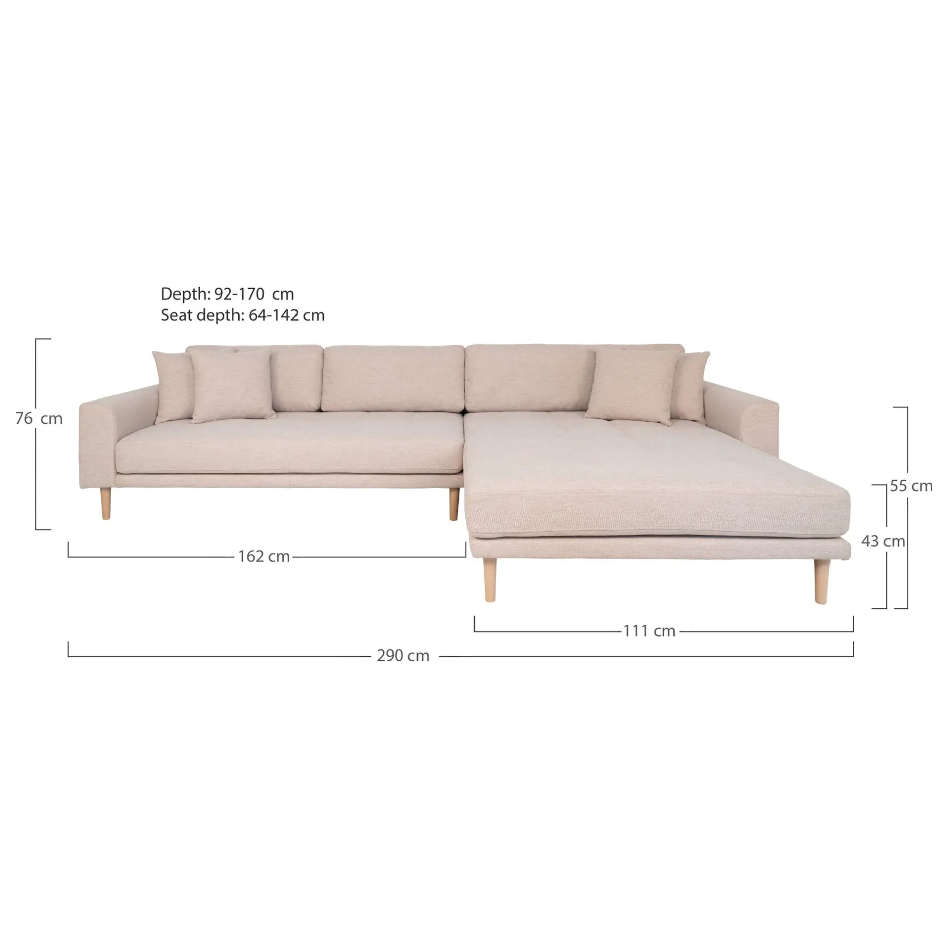 Lido Lounge Sofa - WAAR | Sand, 4 Kissen, Holzbeine