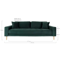 Lido 3-Sitzer Sofa - 210x93x76cm - dunkelgrüner Velours