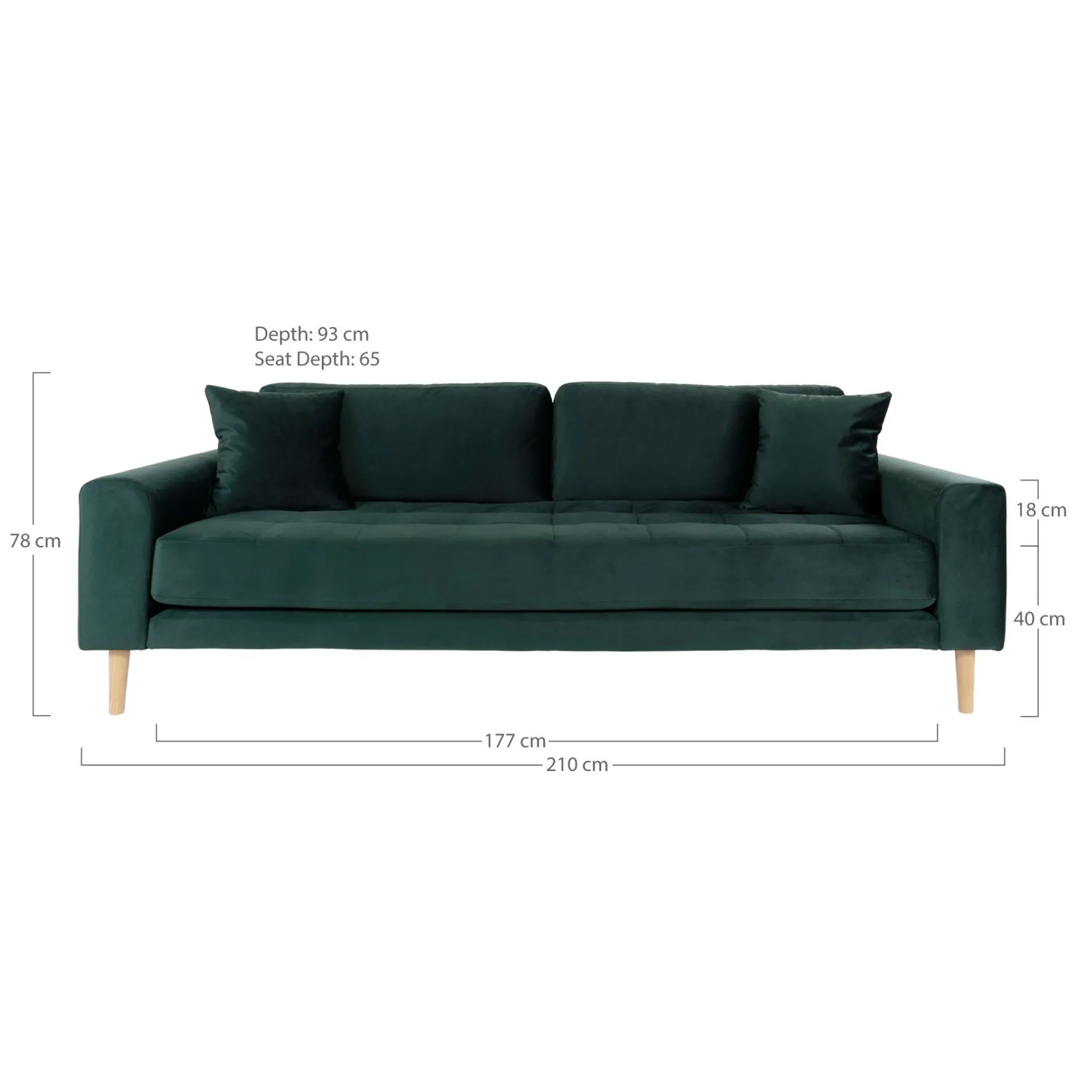 Lido 3-Sitzer Sofa - 210x93x76cm - dunkelgrüner Velours