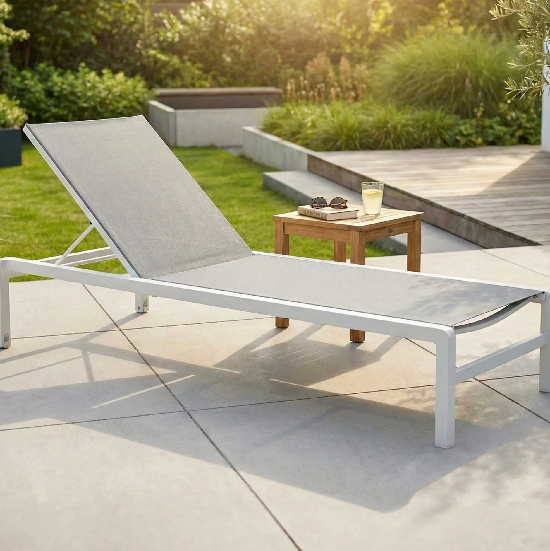 Liegestuhl Dolce Gescova - Aluminium mattweiß, Textilene grau