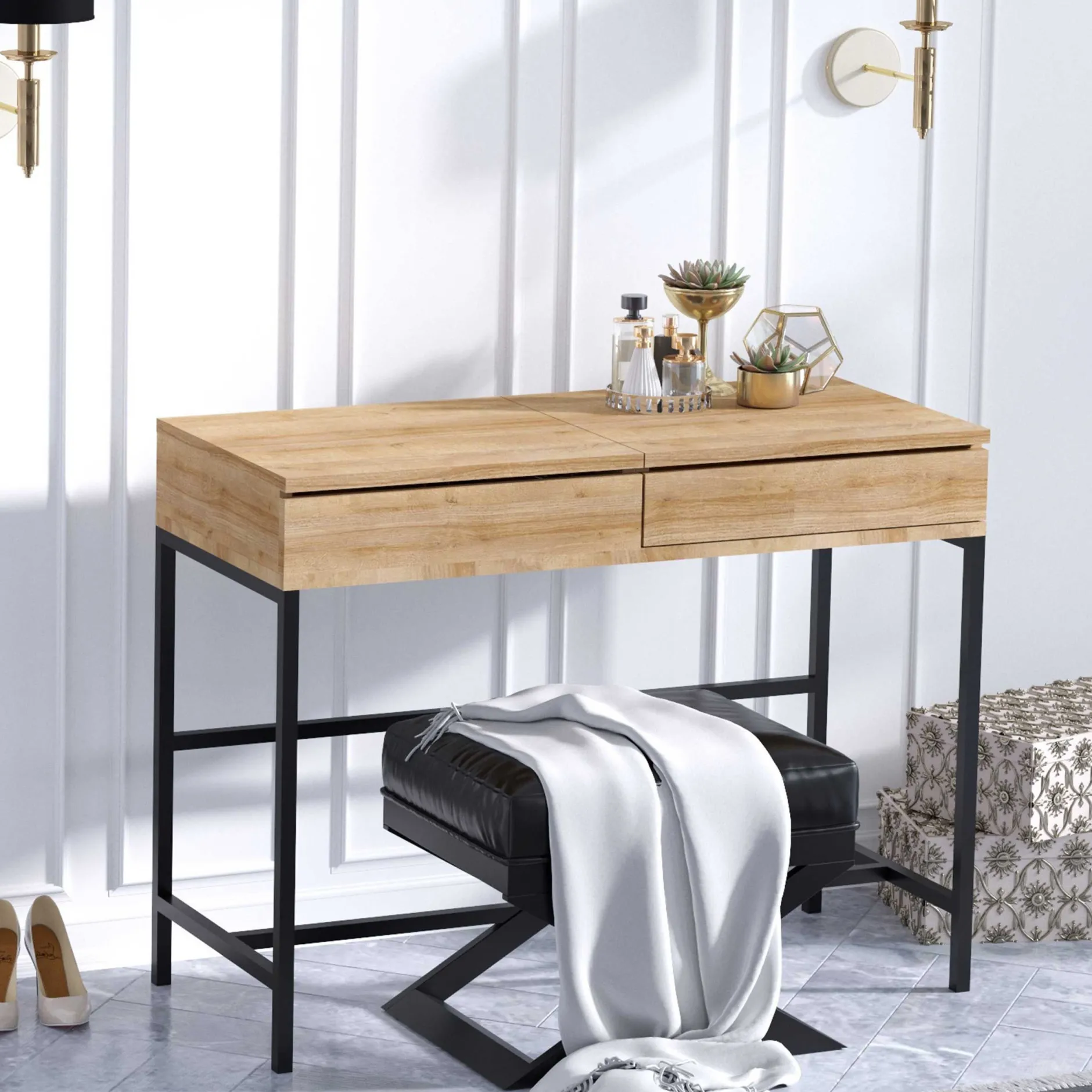 Linda Schminktisch | 100% MELAMIN | Eiche, Schwarz