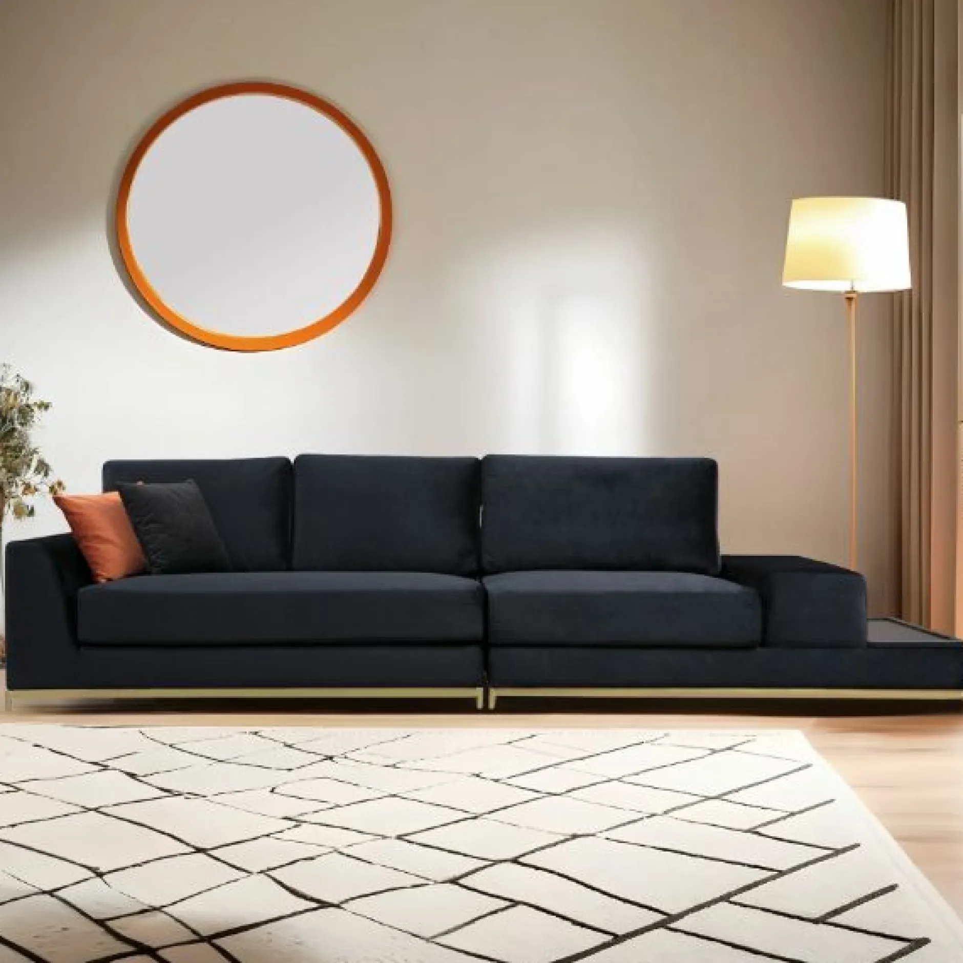 Line 4-Sitzer-Sofa | BUCHENHOLZ / SPANPLATTE | Schwarz, Gold