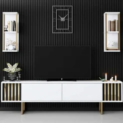 Line TU TV-Möbel | 100 % MELAMIN | Weiß, Schwarz