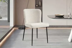 Lisa Bouclé Ecru Stuhl - Metallbeine, H 85 x B-L 50 x T-P 62 cm