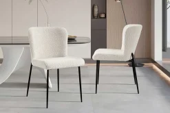 Lisa Bouclé Ecru Stuhl - Metallbeine, H 85 x B-L 50 x T-P 62 cm