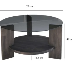 Locelso Couchtisch | 100% gehärtetes Glas | Gestell aus Kiefernholz | Anthrazit Dunkelbraun