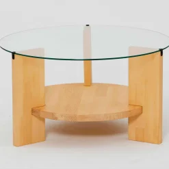Locelso Couchtisch | 100% gehärtetes Glas | Gestell aus massiver Kiefer | Farbe Eiche