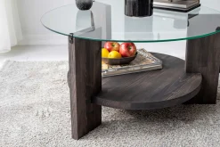 Locelso Couchtisch | 100% gehärtetes Glas | Gestell aus Kiefernholz | Anthrazit