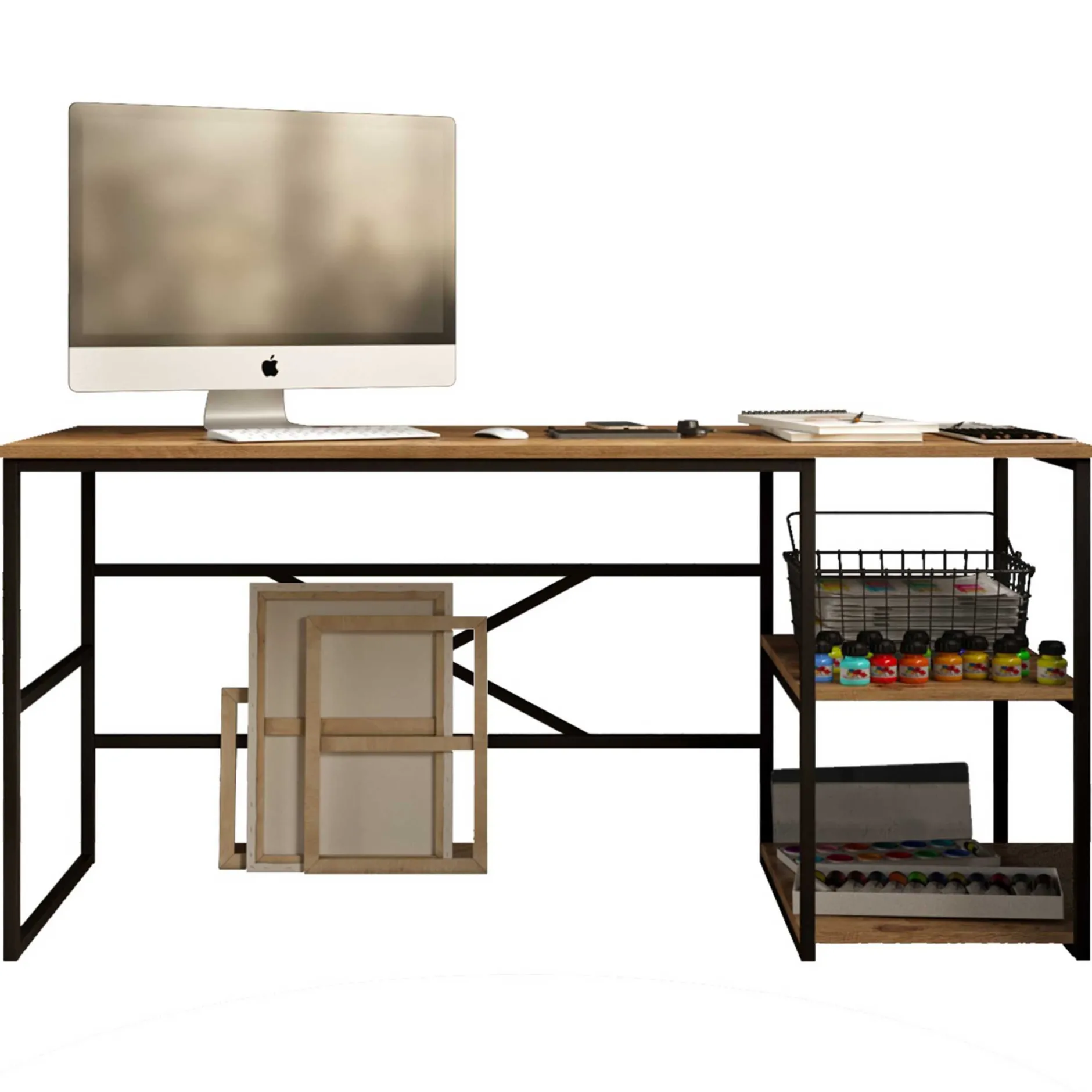 Locelso Schreibtisch | 100% Melamin | 18mm Stärke | Metallgestell | Atlantische Kiefer