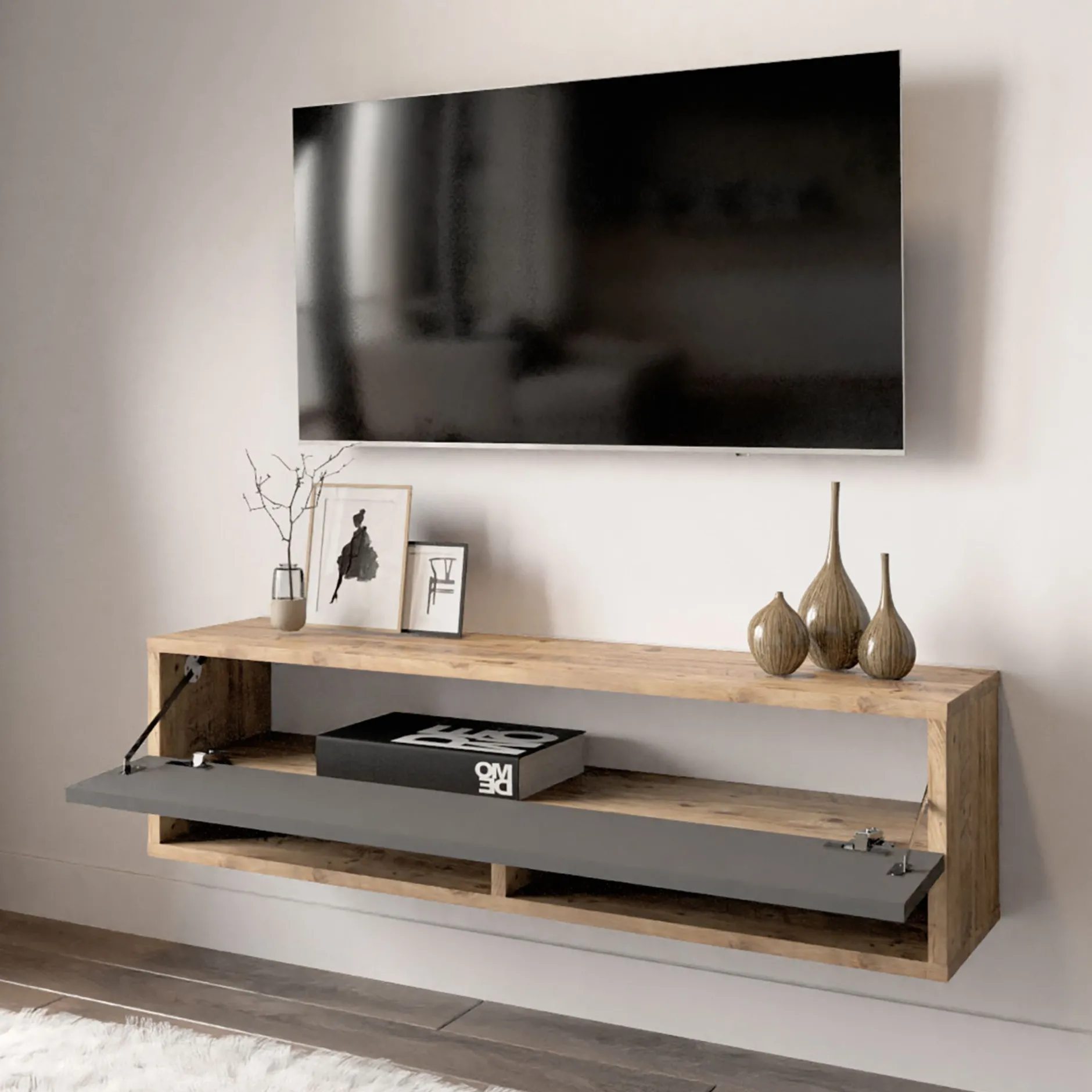 Locelso TV Stand | 100% Melamin | Anthrazit | Schwebend | 100x29cm