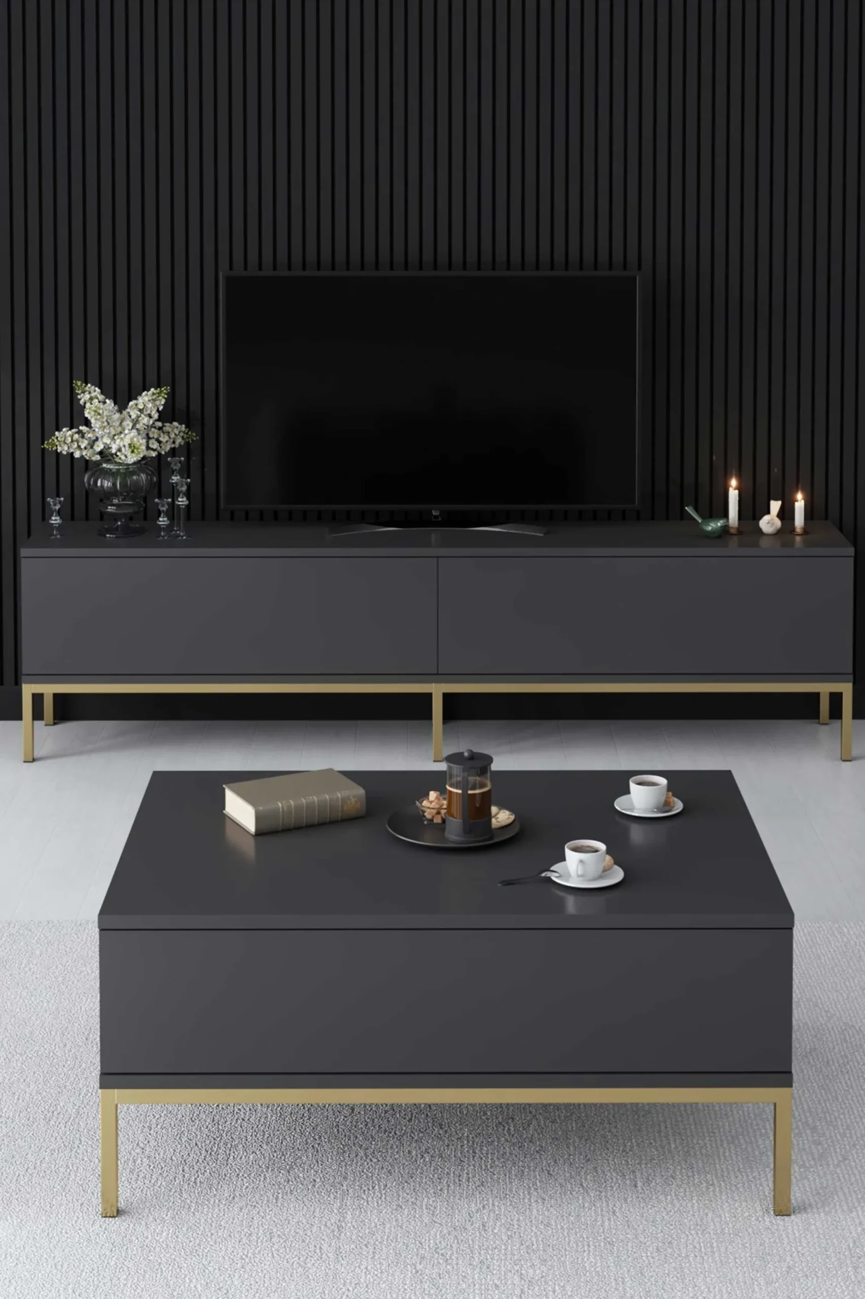 Lord Couchtisch | 100 % MELAMIN | Anthrazit, Gold