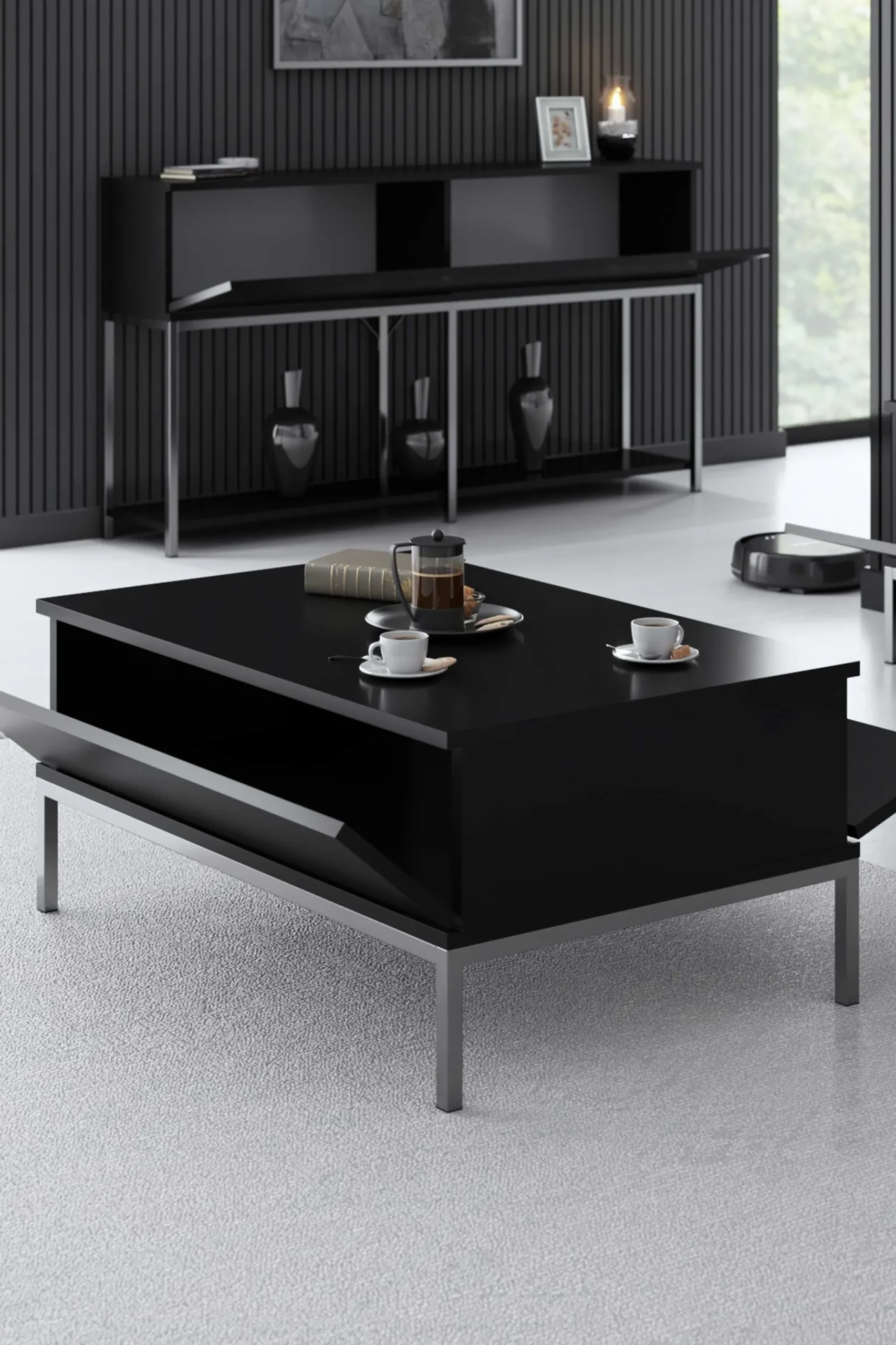 Lord Couchtisch | 100 % MELAMIN | Schwarz, Silber