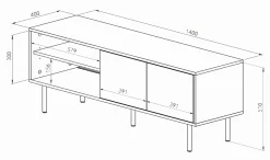 Loreen TV-Schrank 2 Flügeltüren und 2 offene Fächer - Eiche hell/schwarz