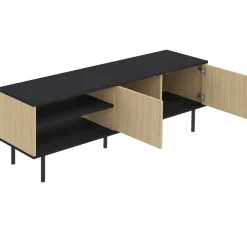 Loreen TV-Schrank 2 Flügeltüren und 2 offene Fächer - Eiche hell/schwarz