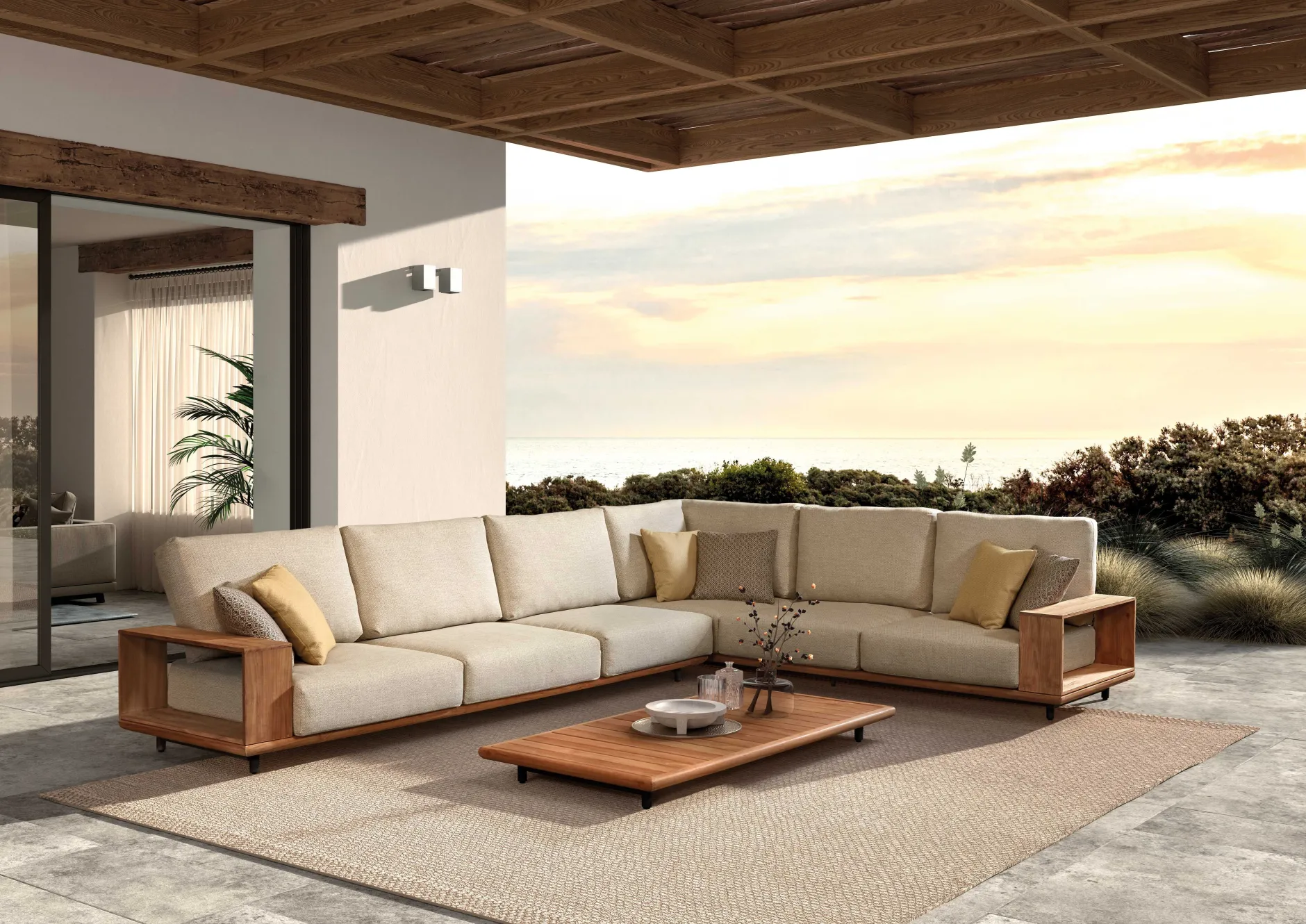 Lounge-Set Cabo Verde Gescova - Teakholz und Olefin - 260x80x65 cm - Ecru