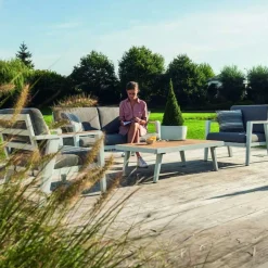 Lounge-Set Guadeloupe Gescova - Aluminium Weiß, Teakholz - 150x70x83 cm - Grau