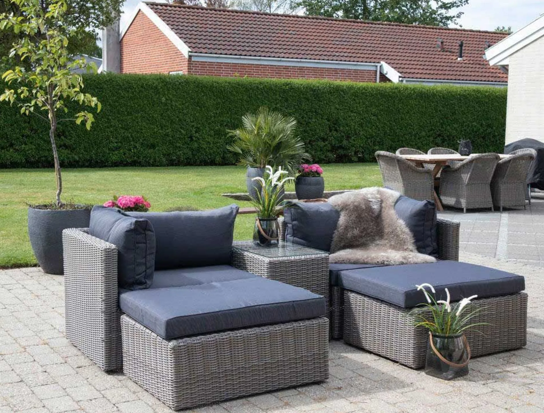 Loungeset Rossi - Polyrattan - grau
