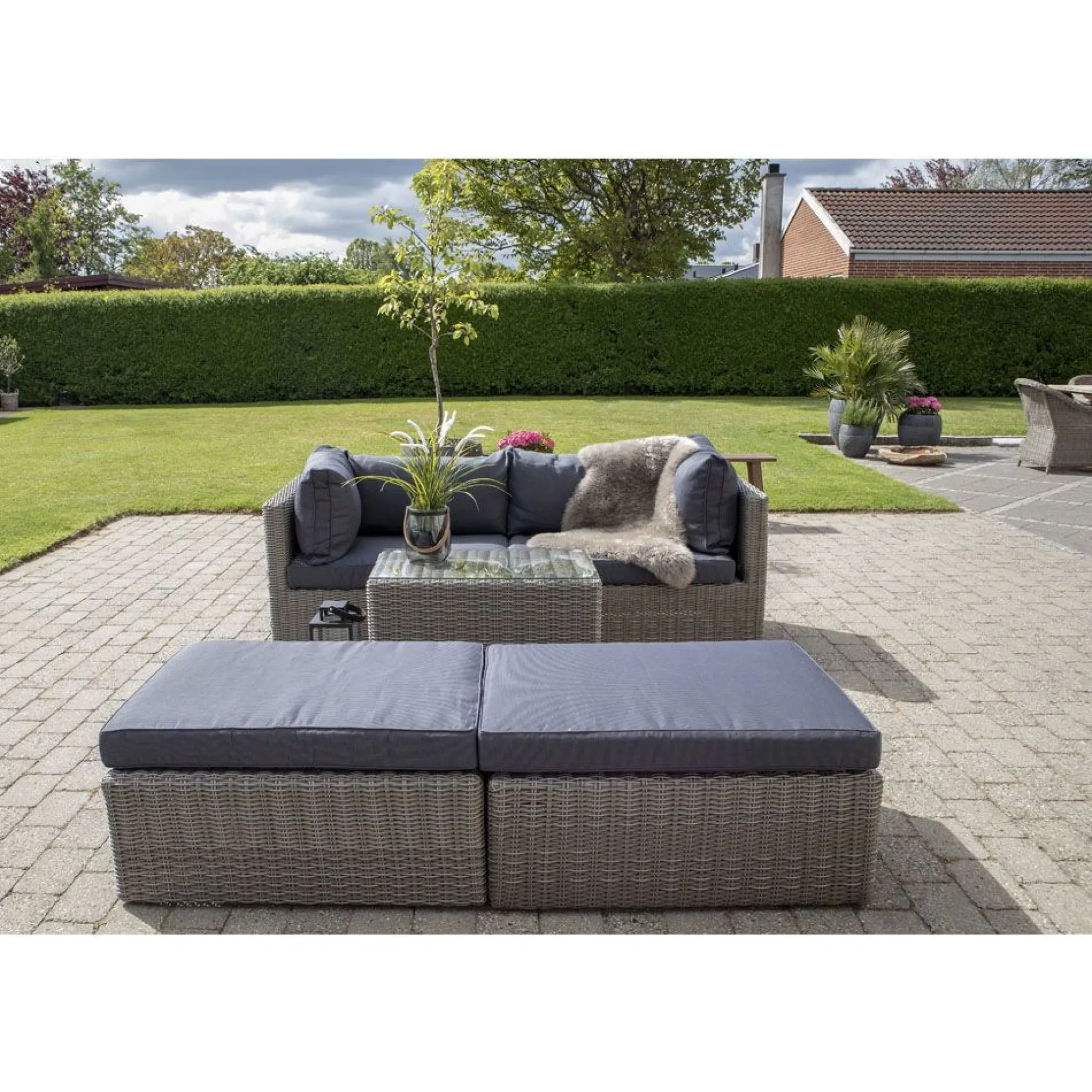 Loungeset Rossi - Polyrattan - grau