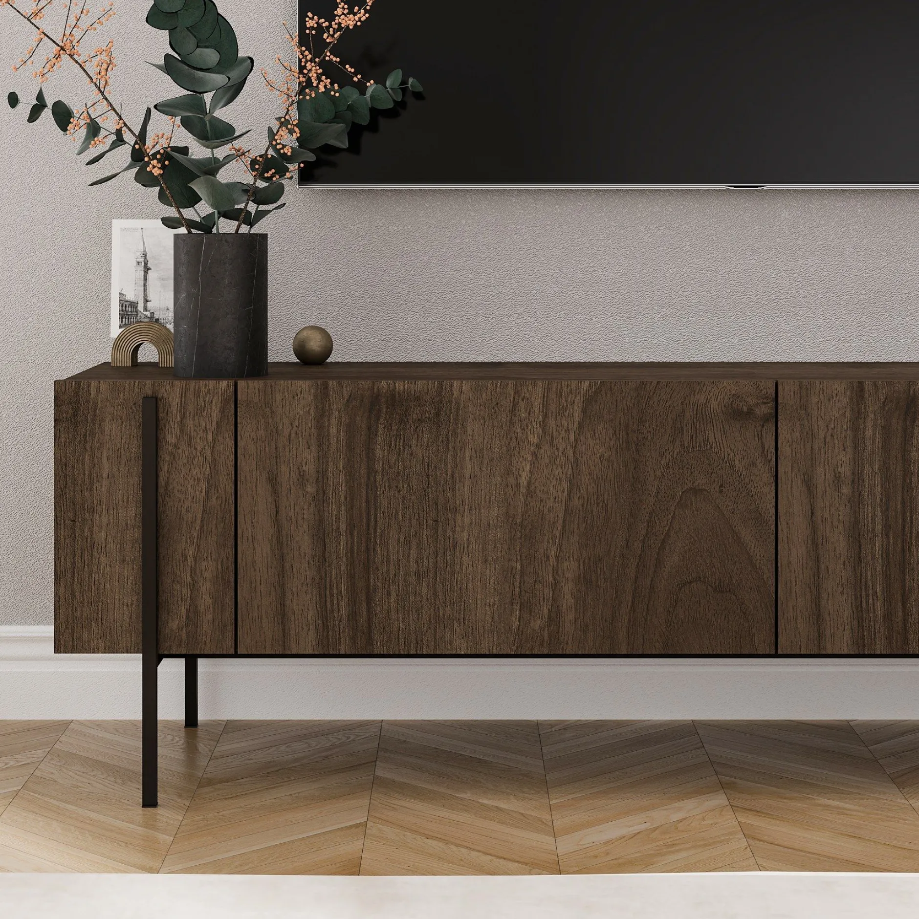 Lowboard Herman - 100% MELAMINE - Nussbaum - 160 x 45,6 x 31,4 cm