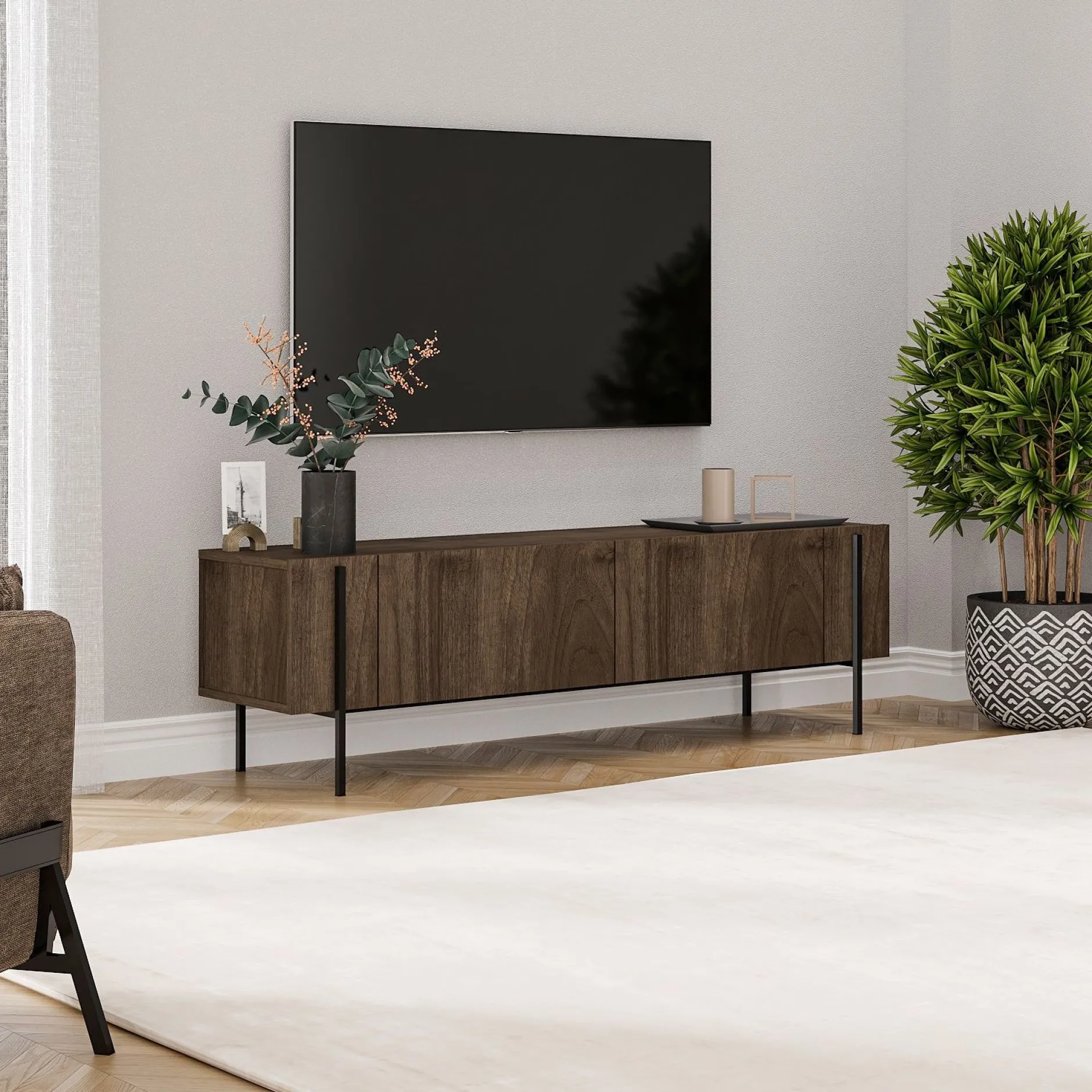 Lowboard Herman - 100% MELAMINE - Nussbaum - 160 x 45,6 x 31,4 cm